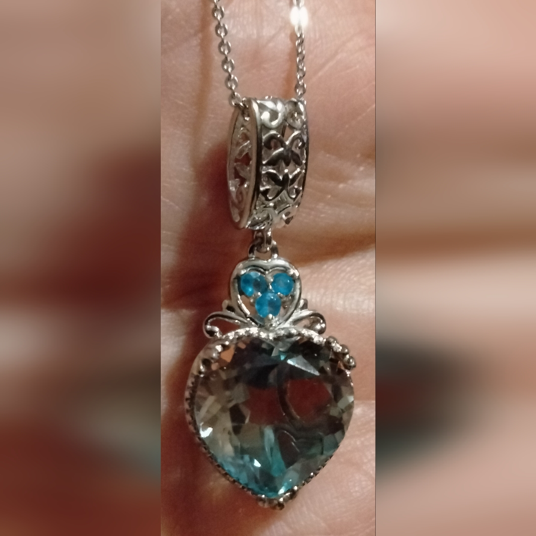 Aqua Terra Costa Quartz With Neon Apatite Pendant Necklace In Sterling Silver 79$